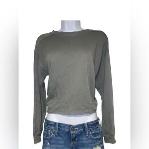 aerie army green cropped crewneck
